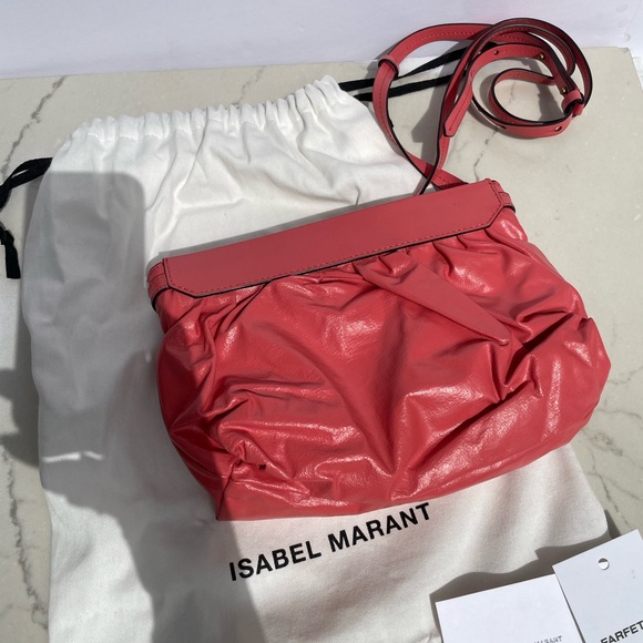 ISABEL MARANT Luzes Mini Gathered Soft Leather Shoulder Bag Apricot Pink $590 - Picture 7 of 12